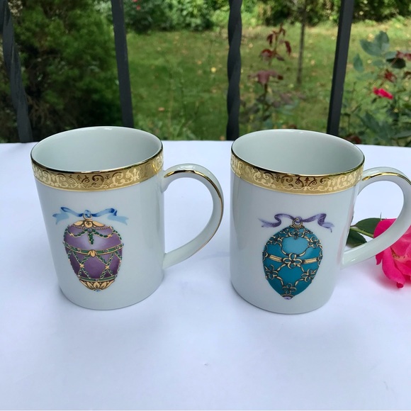 VTG Gold Buffet Royal Gallery Faberge Easter Egg Gold Scroll Tea Cups Mugs - Picture 8 of 8